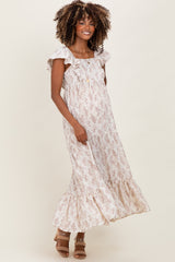 Ivory Floral Ruffle Sleeve Maternity Maxi Dress