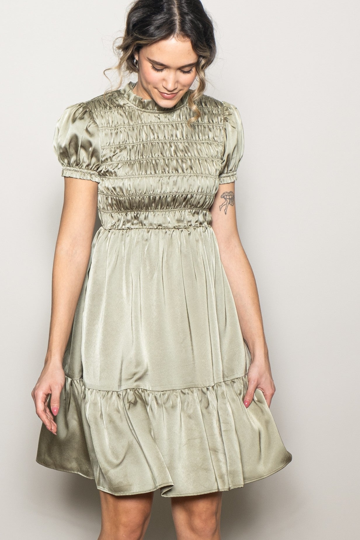 light olive satin dress Olive Green Satin Pleated Backless Maxi Dress | Womens | Medium | 100% Polyester | Lulus | Homecoming | Holiday Dresses