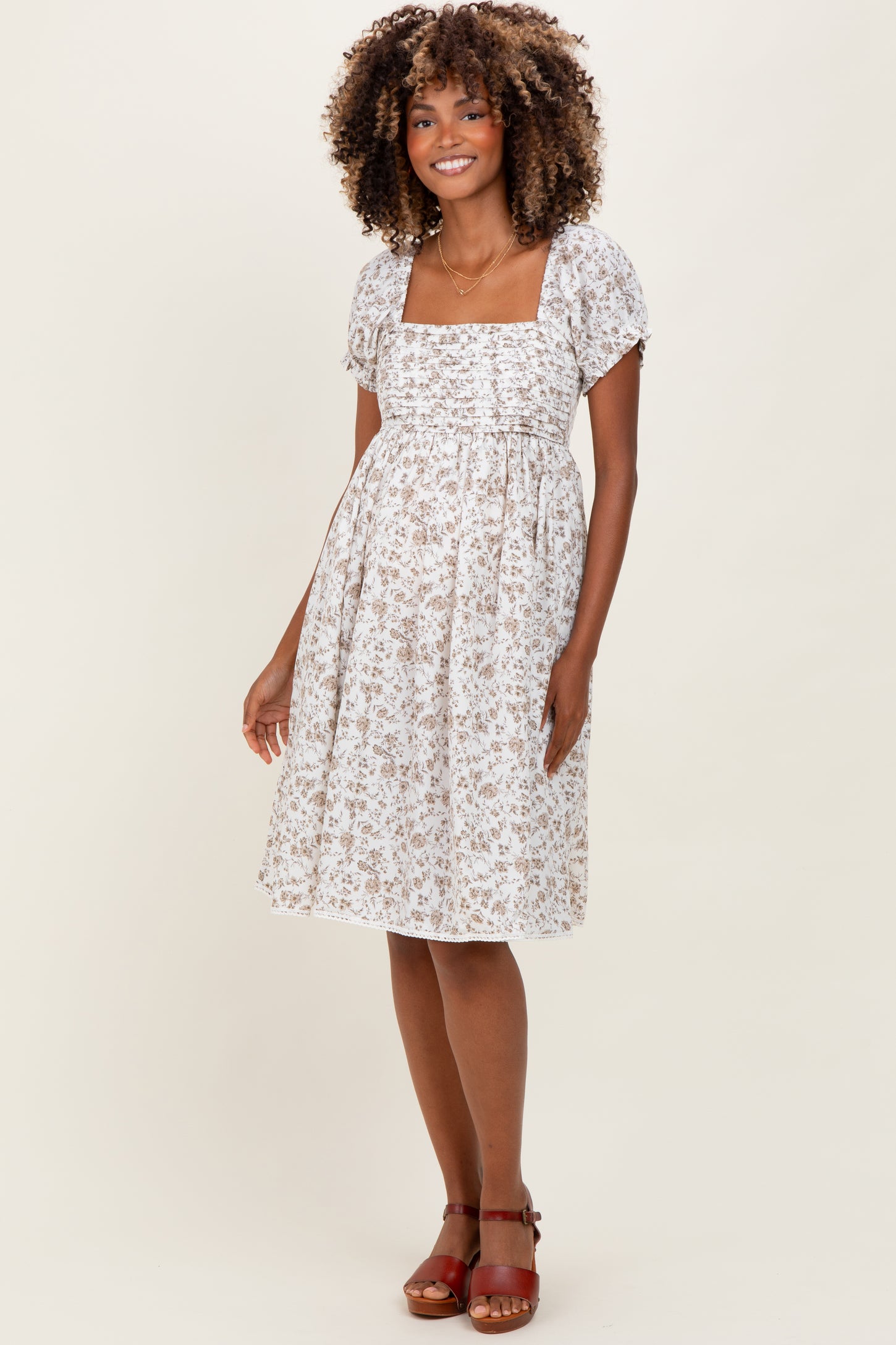 ivory floral maternity dress Livvy 100% Cotton Dress in Ivory/Pink Floral (Fully Lined)