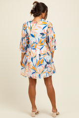 White Leaf Print Front Tie 3/4 Sleeve Maternity Dress