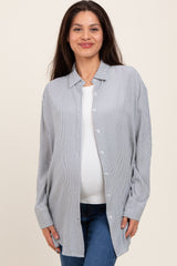 Blue Striped Oversized Maternity Button Down Shirt