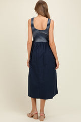 Navy Striped Contrast Sleeveless Maternity Midi Dress