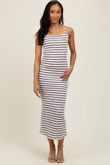 White Striped Backless Tie Maternity Maxi Dress