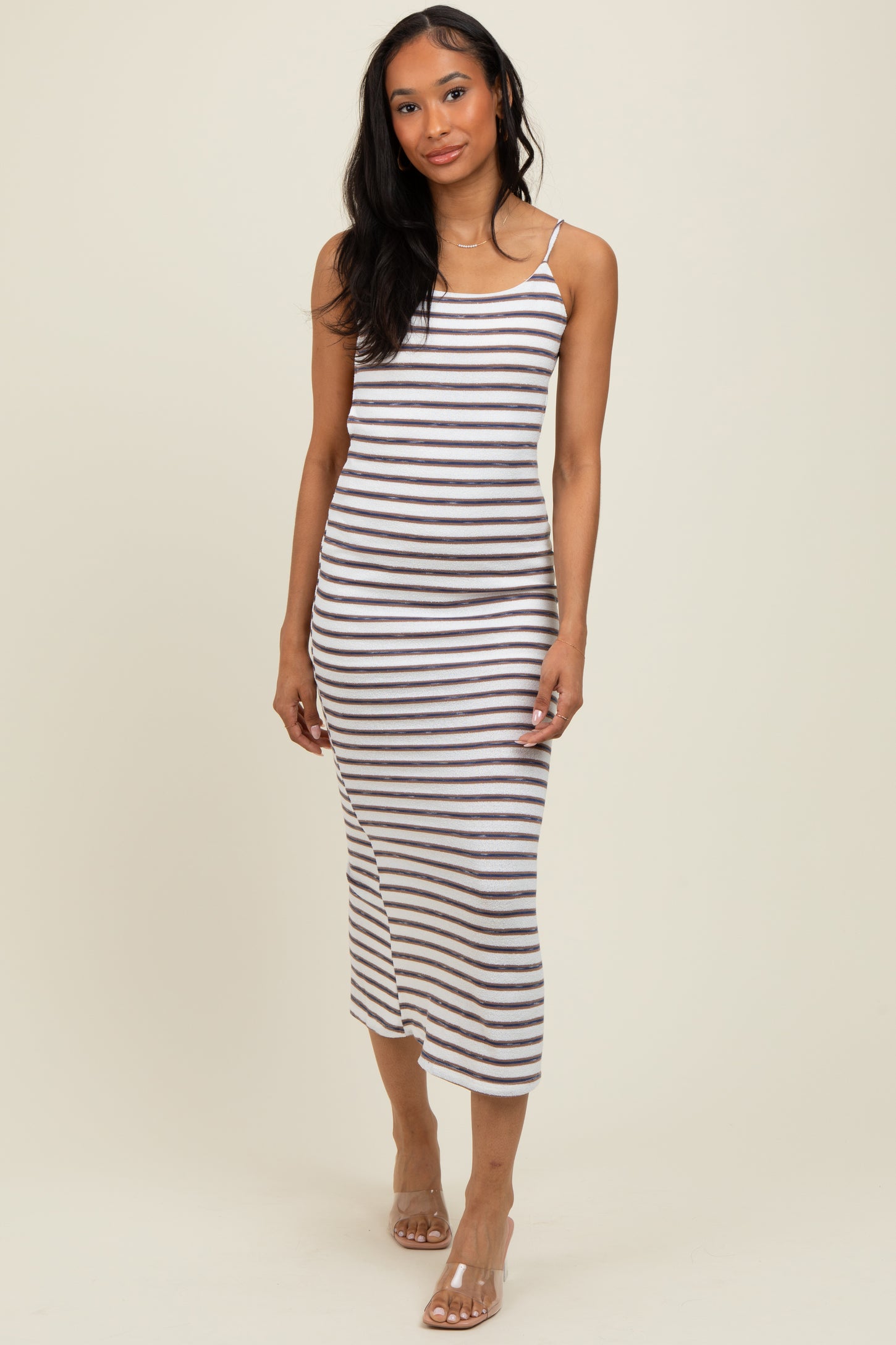White Striped Backless Tie Maxi Dress PinkBlush White Striped Backless Tie Maxi Dress PinkBlush
