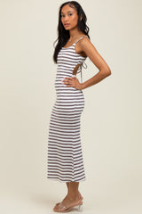 White Striped Backless Tie Maxi Dress