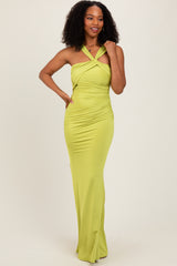 Lime Twist Front Ruched Maternity Maxi Dress