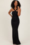 Black Twist Front Ruched Maxi Dress