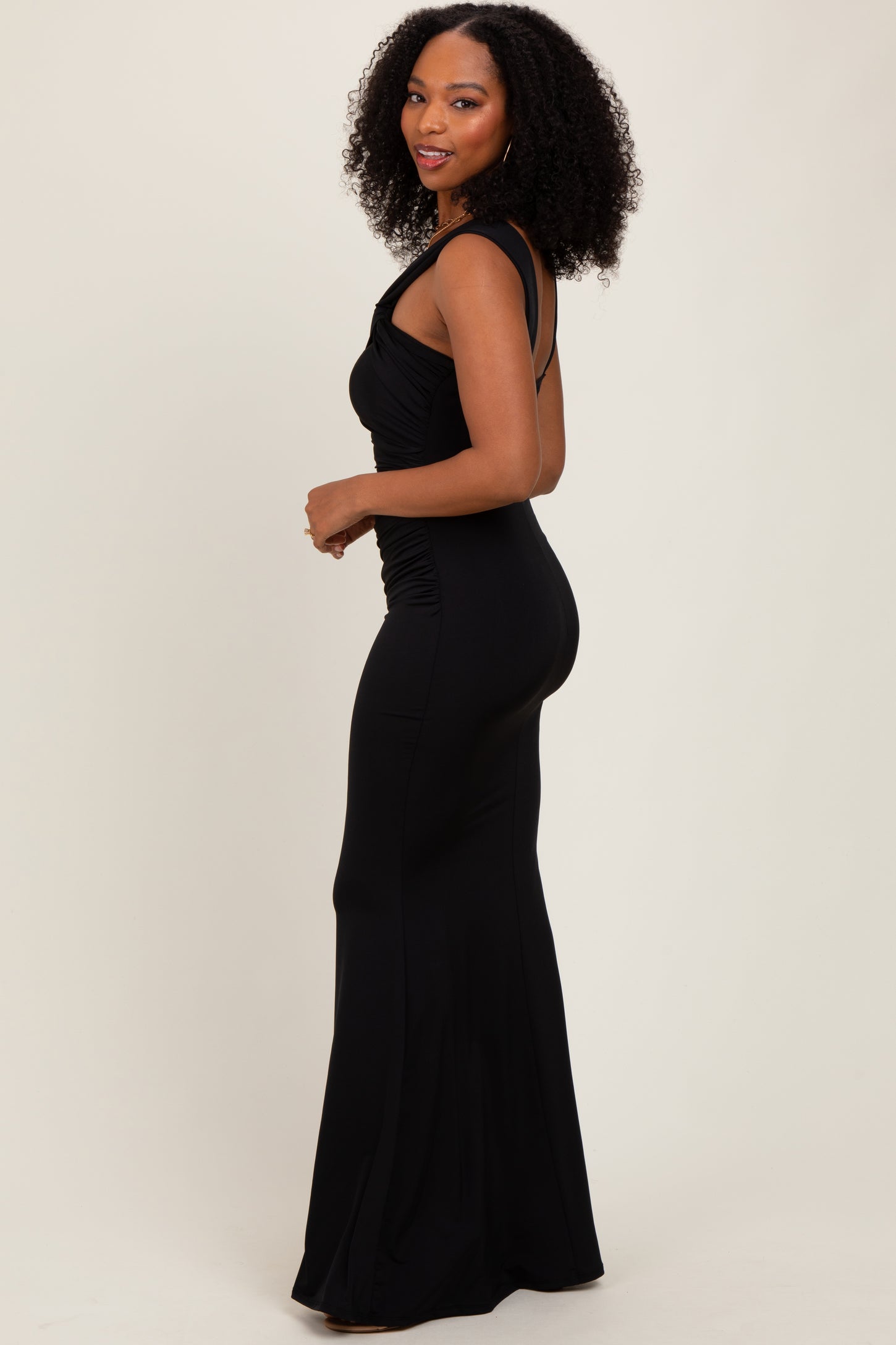 Black Twist Front Ruched Maxi Dress – PinkBlush