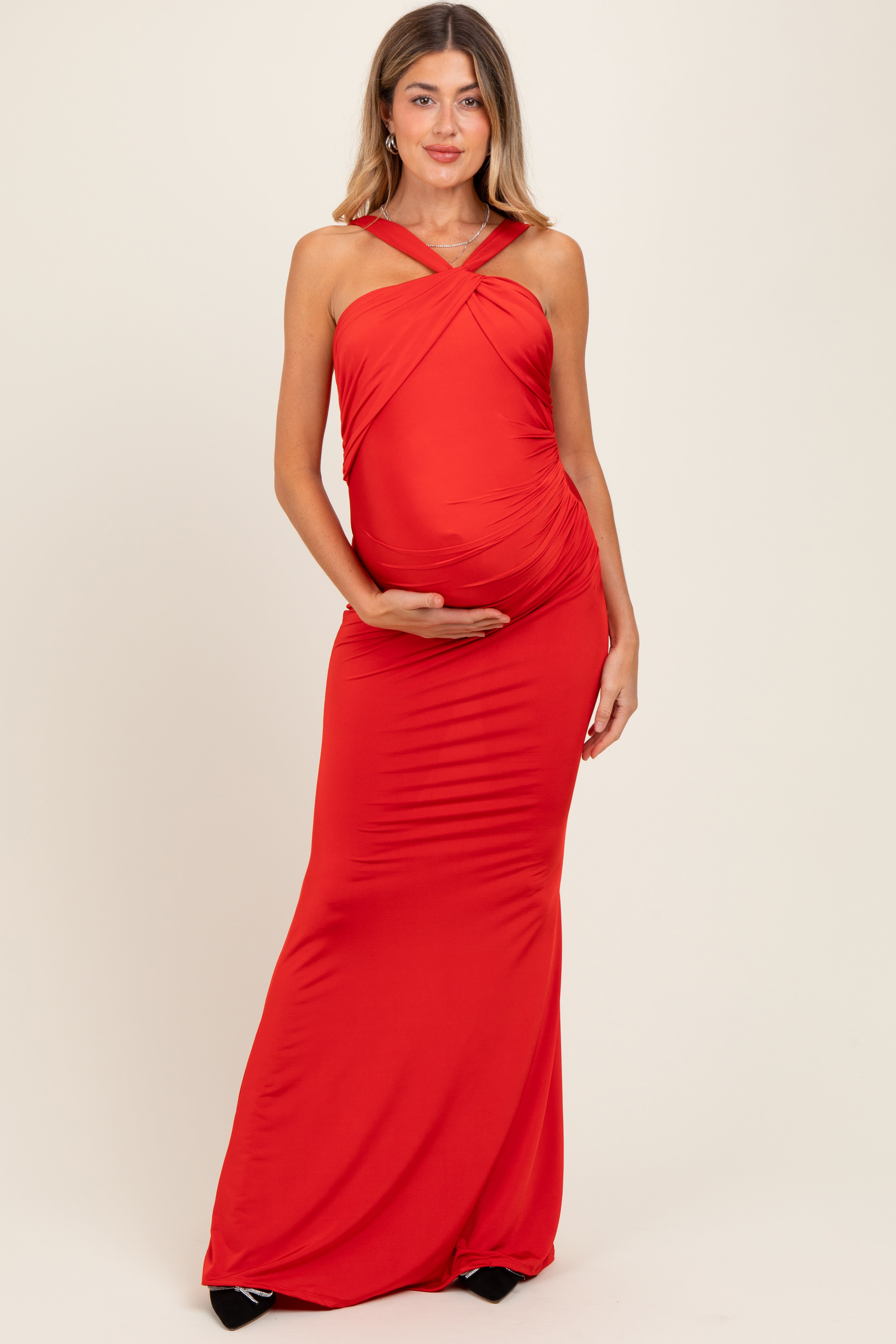 bright red maternity dress Black Lace Maternity Gown For Photo Shoot- Rose Gown XL