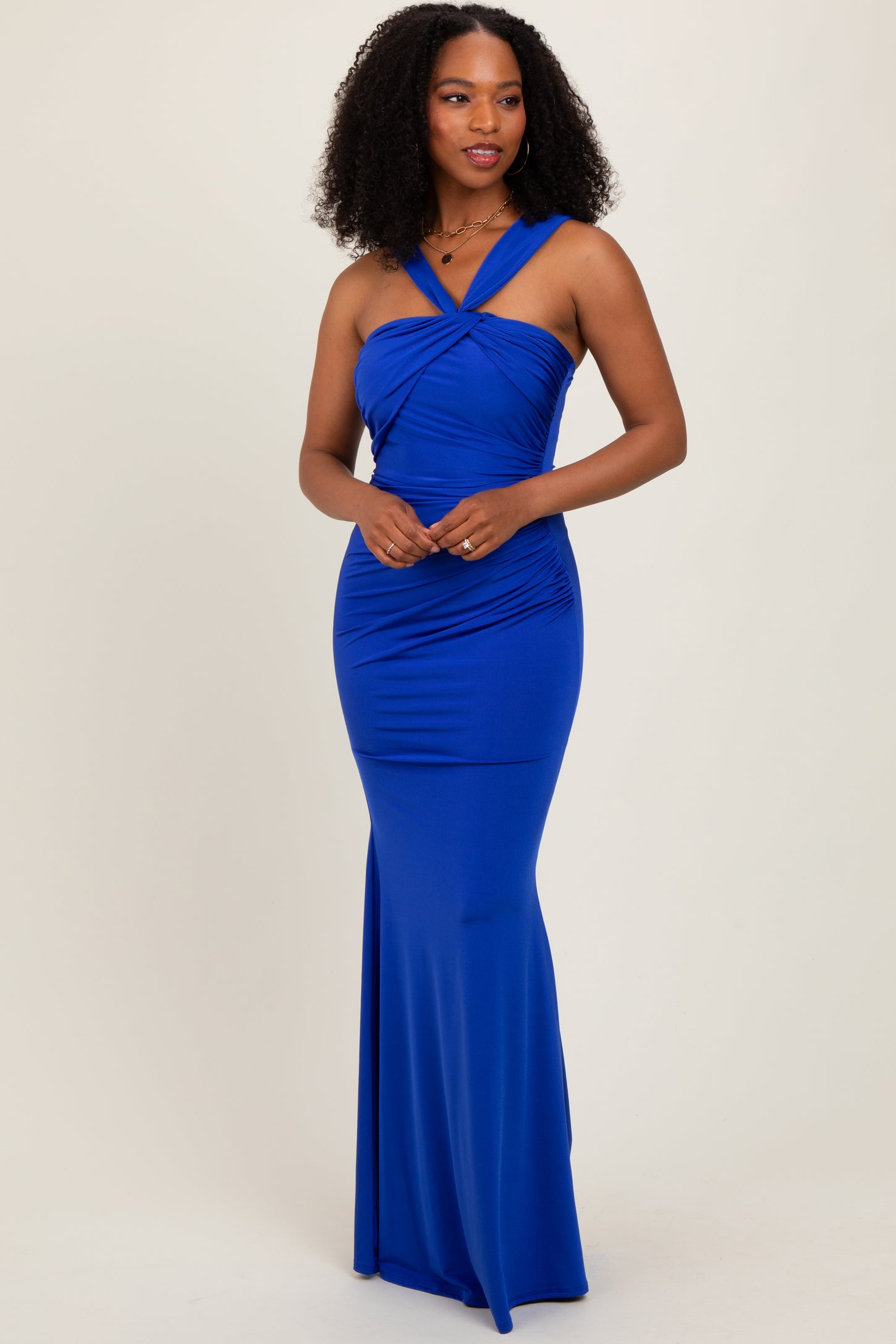 Royal Blue Twist Front Ruched Maxi Dress PinkBlush Royal Blue Twist Front Ruched Maxi Dress PinkBlush