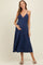Navy/White Linen Striped Maternity Midi Dress