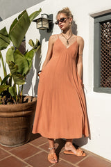Rust/White Linen Striped Maternity Midi Dress