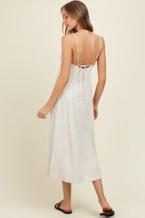 Ivory/Black Linen Striped Maternity Midi Dress