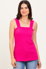 Fuchsia Square Neck Smocked Sleeveless Maternity Top