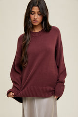 Burgundy Drop Shoulder Oversized Sweater