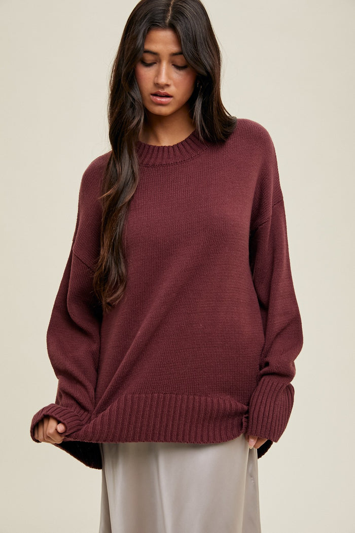 Burgundy Drop Shoulder Oversized Maternity Sweater