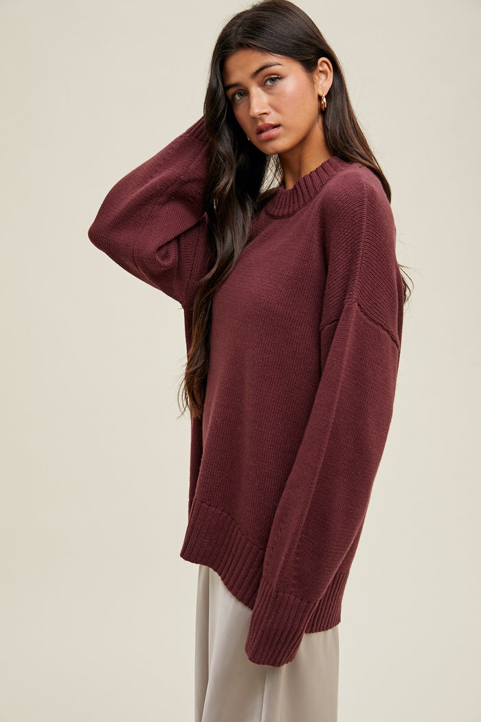 Burgundy Drop Shoulder Oversized Sweater