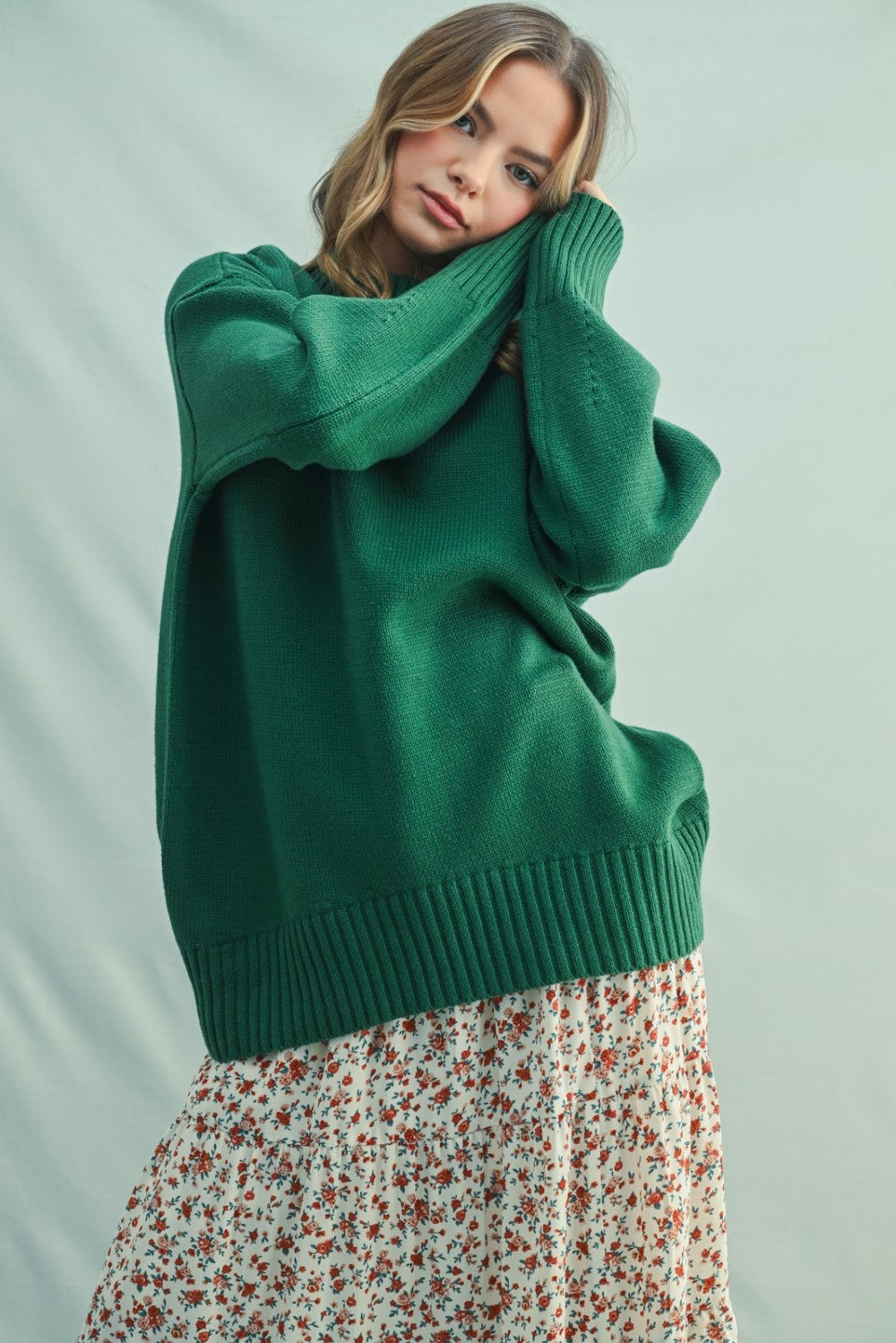 Green Drop Shoulder Oversized Sweater