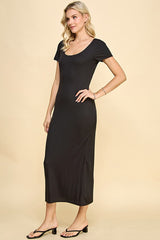 Black Double Layered Ribbed Scoop Neck Maxi Dress