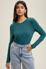 Deep Teal Basic Fitted Long Sleeve Top