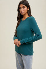 Deep Teal Basic Fitted Long Sleeve Top