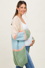 Blue Colorblock Open Knit Maternity Cardigan