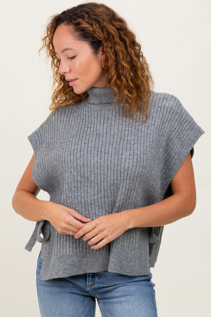 Heather Grey Turtleneck Maternity Sweater Vest