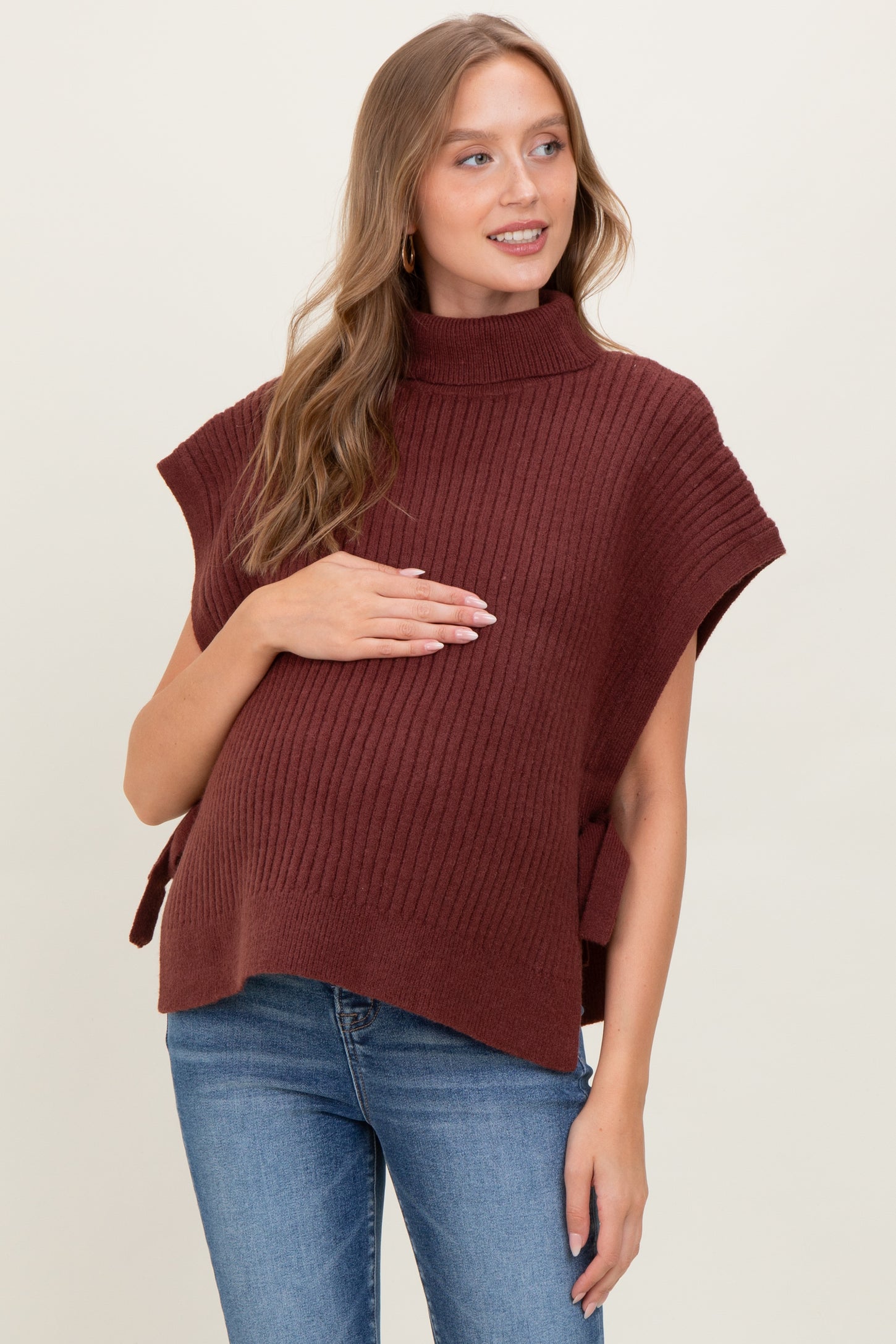 Burgundy Turtleneck Maternity Sweater Vest