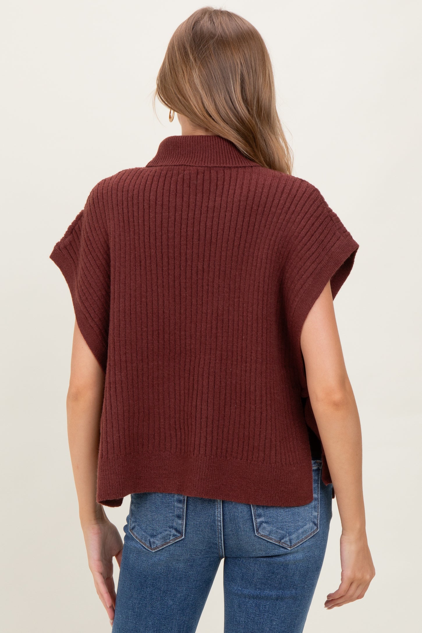 Burgundy Turtleneck Maternity Sweater Vest