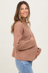 Mocha High Neck Ribbed Knit Maternity Sweater