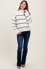Cream High Neck Ribbed Knit Maternity Sweater