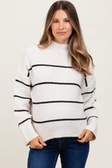 Cream High Neck Ribbed Knit Maternity Sweater