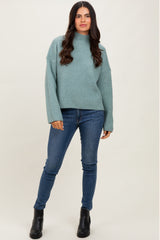 Sage High Neck Ribbed Knit Sweater