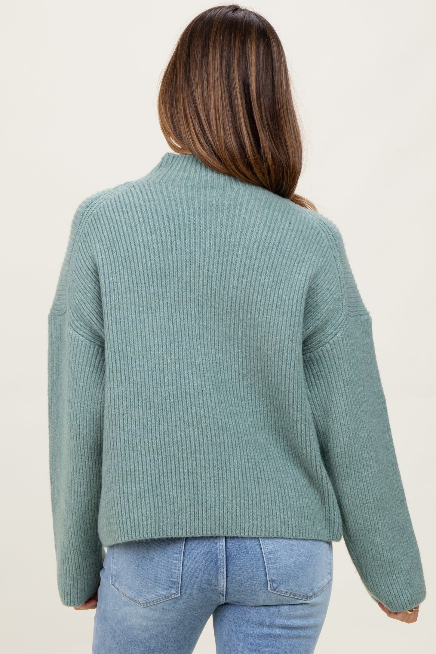 Sage High Neck Ribbed Knit Maternity Sweater