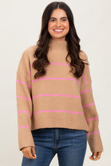 Taupe High Neck Ribbed Knit Maternity Sweater