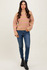 Taupe High Neck Ribbed Knit Sweater