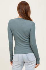 Deep Teal Basic Ribbed Knit Long Sleeve Top