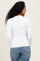 White Basic Ribbed Knit Long Sleeve Maternity Top