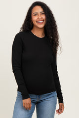 Black Basic Ribbed Knit Long Sleeve Maternity Top