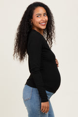 Black Basic Ribbed Knit Long Sleeve Maternity Top