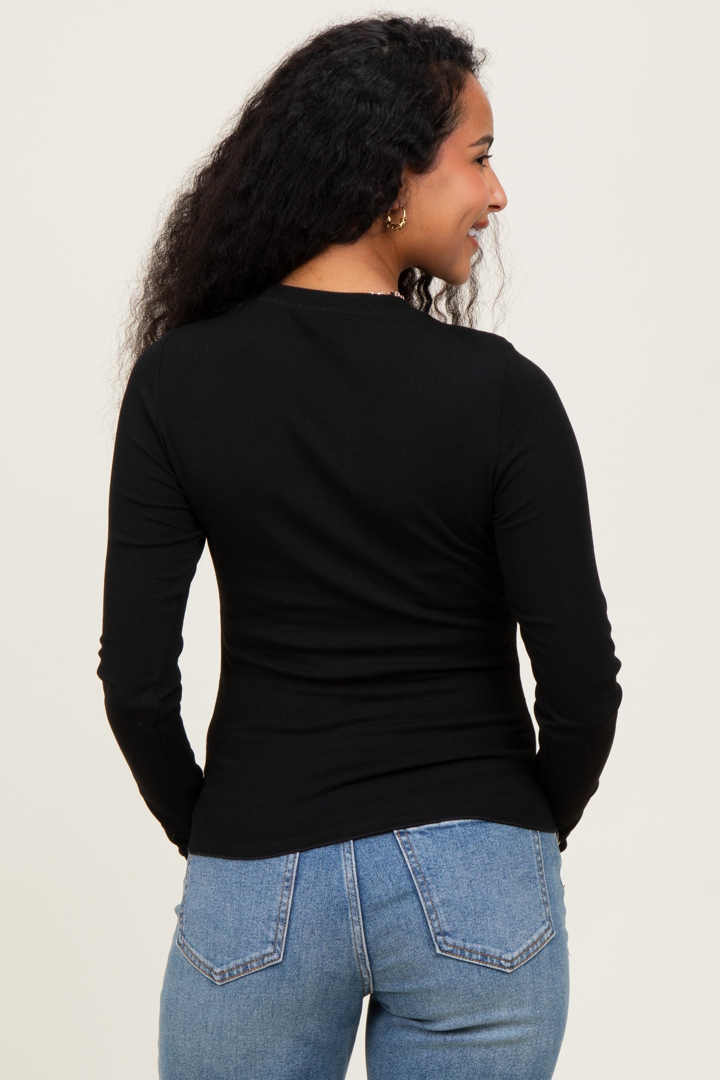 Black Basic Ribbed Knit Long Sleeve Maternity Top
