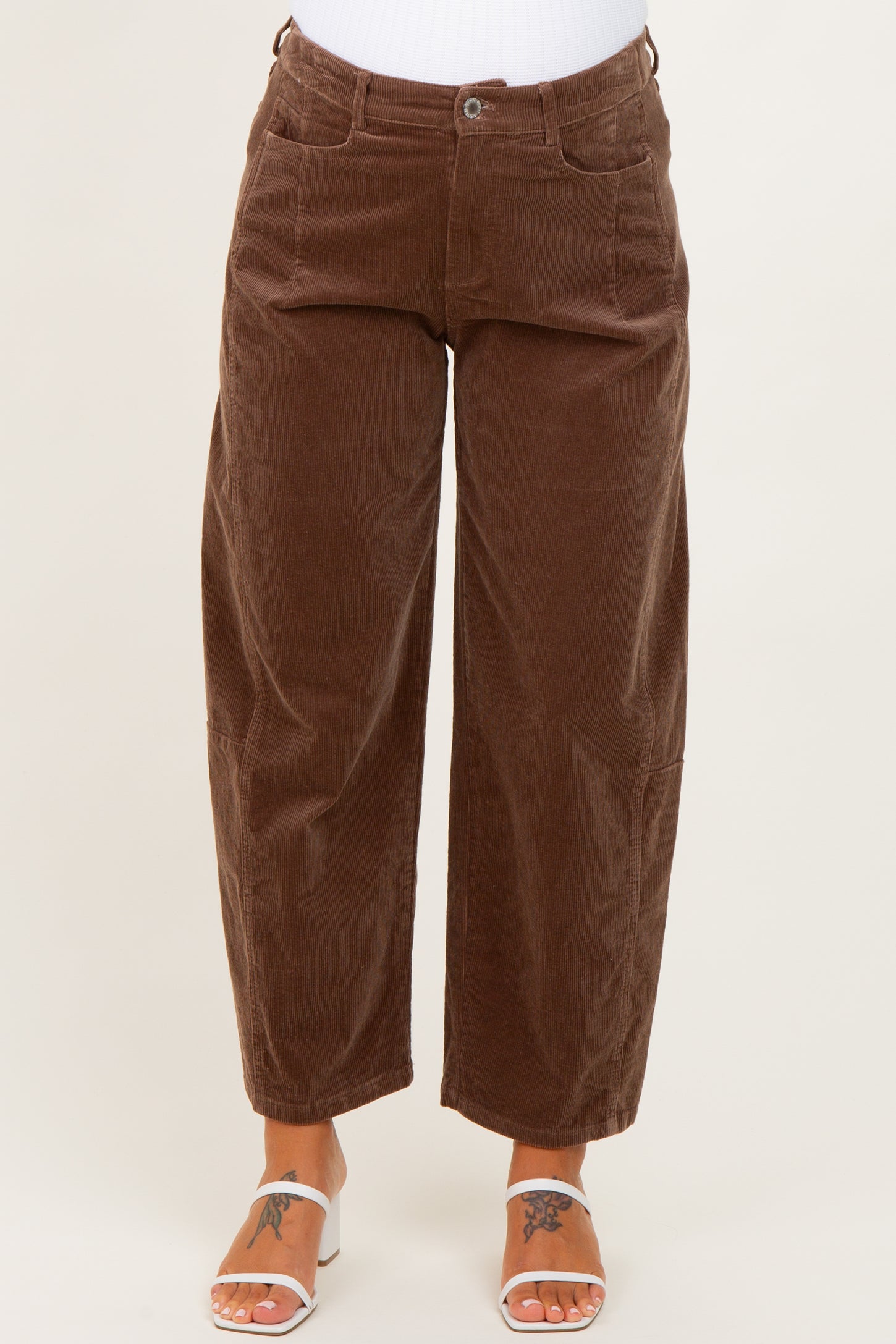 Mocha Corduroy Wide Leg Maternity Pants