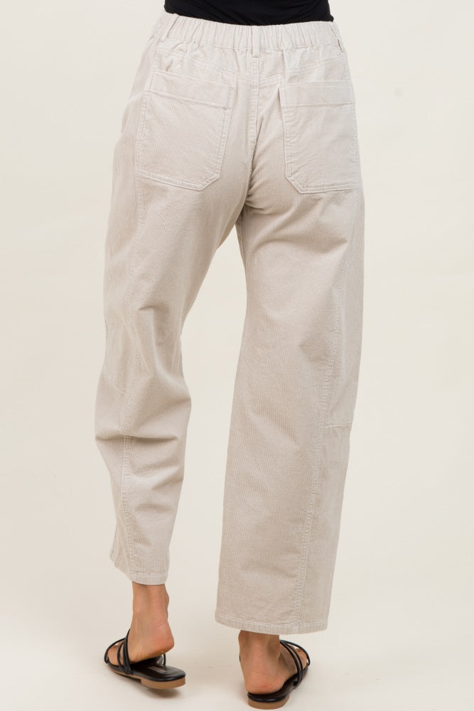 Beige Corduroy Wide Leg Pants