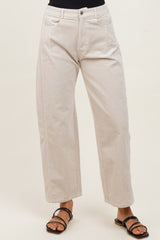 Beige Corduroy Wide Leg Pants