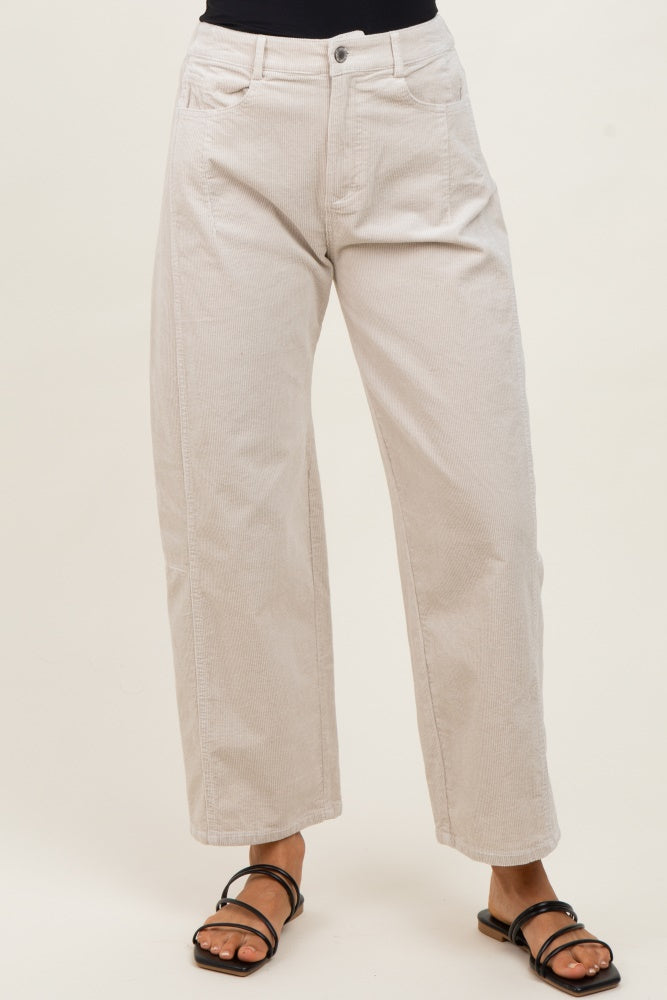 Beige Corduroy Wide Leg Pants