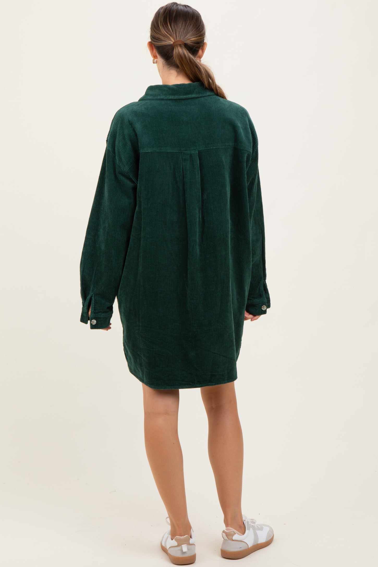 Forest Green Corduroy Maternity Shirt Mini Dress