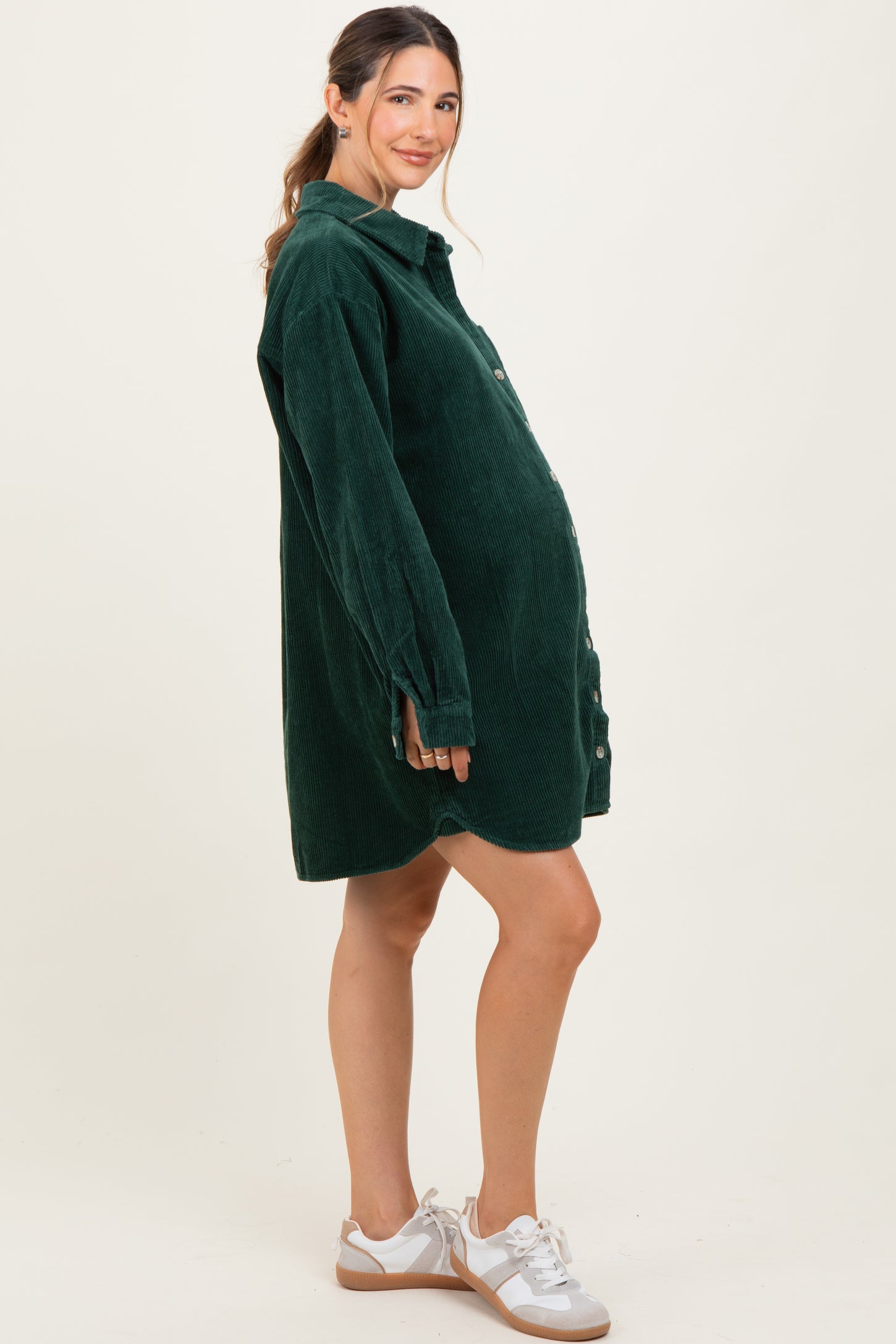 Forest Green Corduroy Maternity Shirt Mini Dress PinkBlush Forest Green Corduroy Maternity Shirt Mini Dress PinkBlush