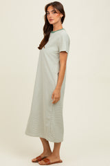 Olive Striped Short Sleeve Midi T-Shirt Dress