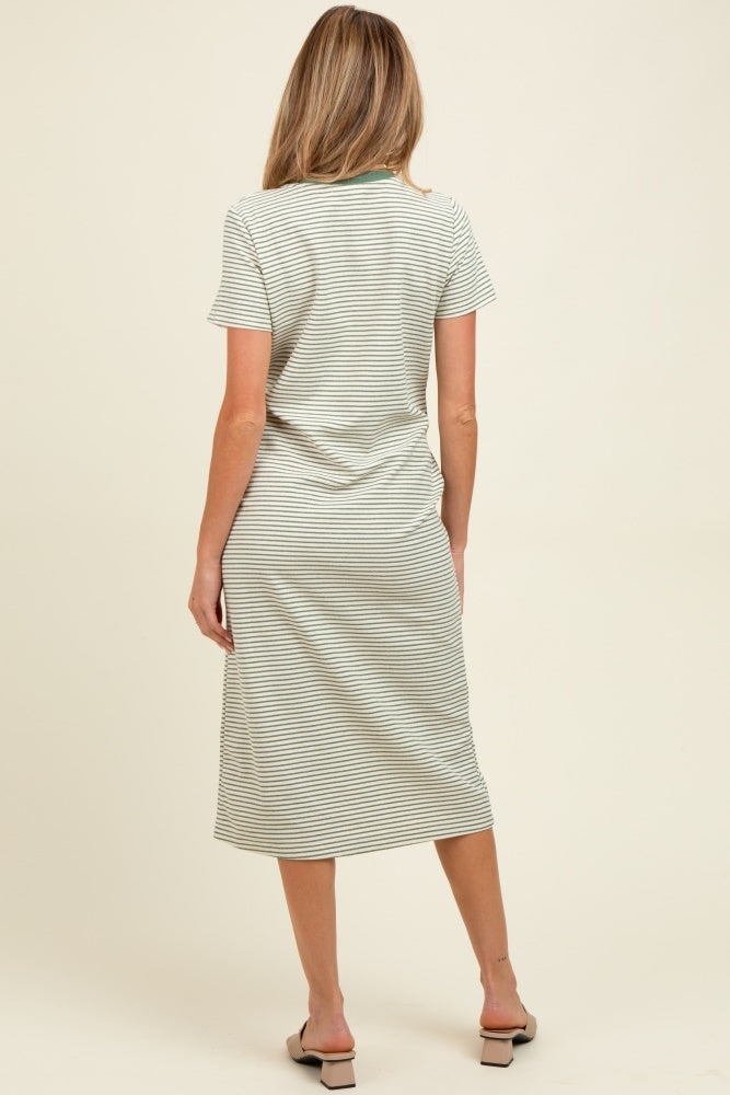 Olive Striped Short Sleeve Maternity Midi T-Shirt Dress