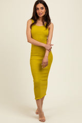 Olive Smocked Sleeveless Ruffle Hem Fitted Dress